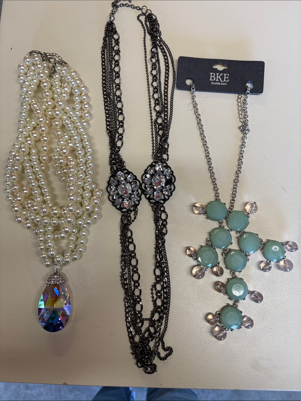 BKE Mint Green and Silver Statement Cross Pendant Necklace